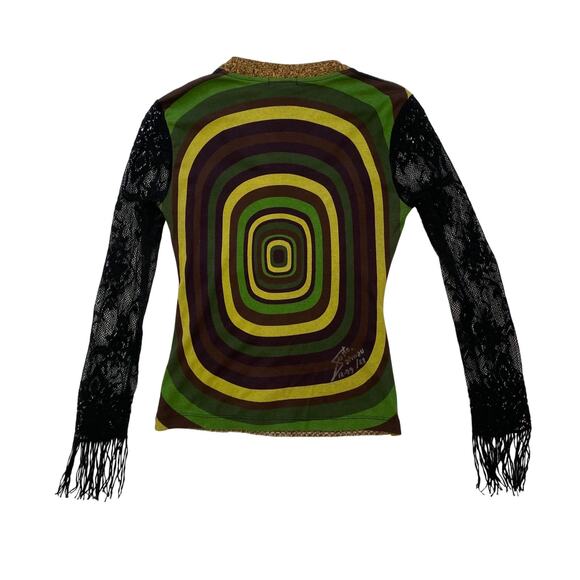 Custo Barcelona Mixed Media Long Sleeve Top with Lace Sleeves - Picture 5 of 6